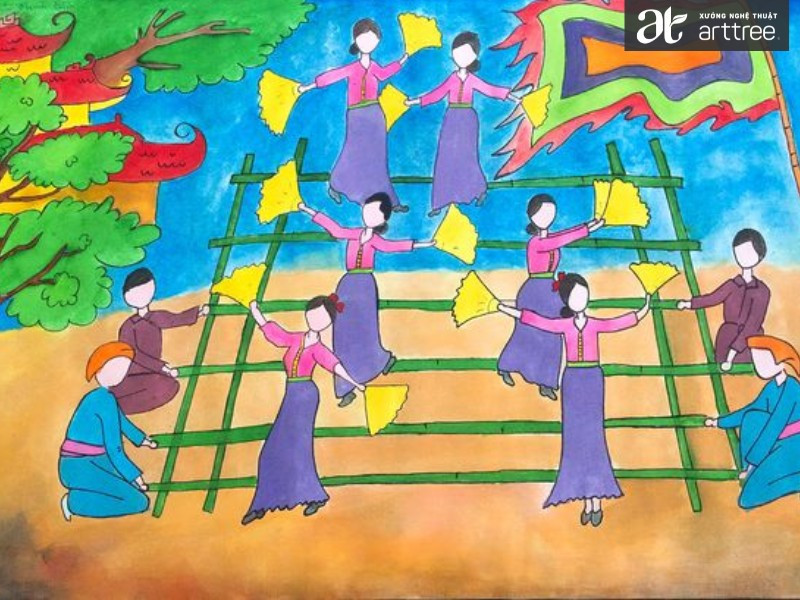 Cảnh lễ hội dân gian truyền thống sôi động