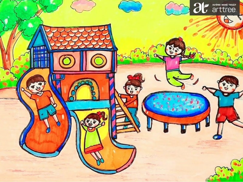 Cảnh thăm quan công viên với nhiều hoạt động vui chơi