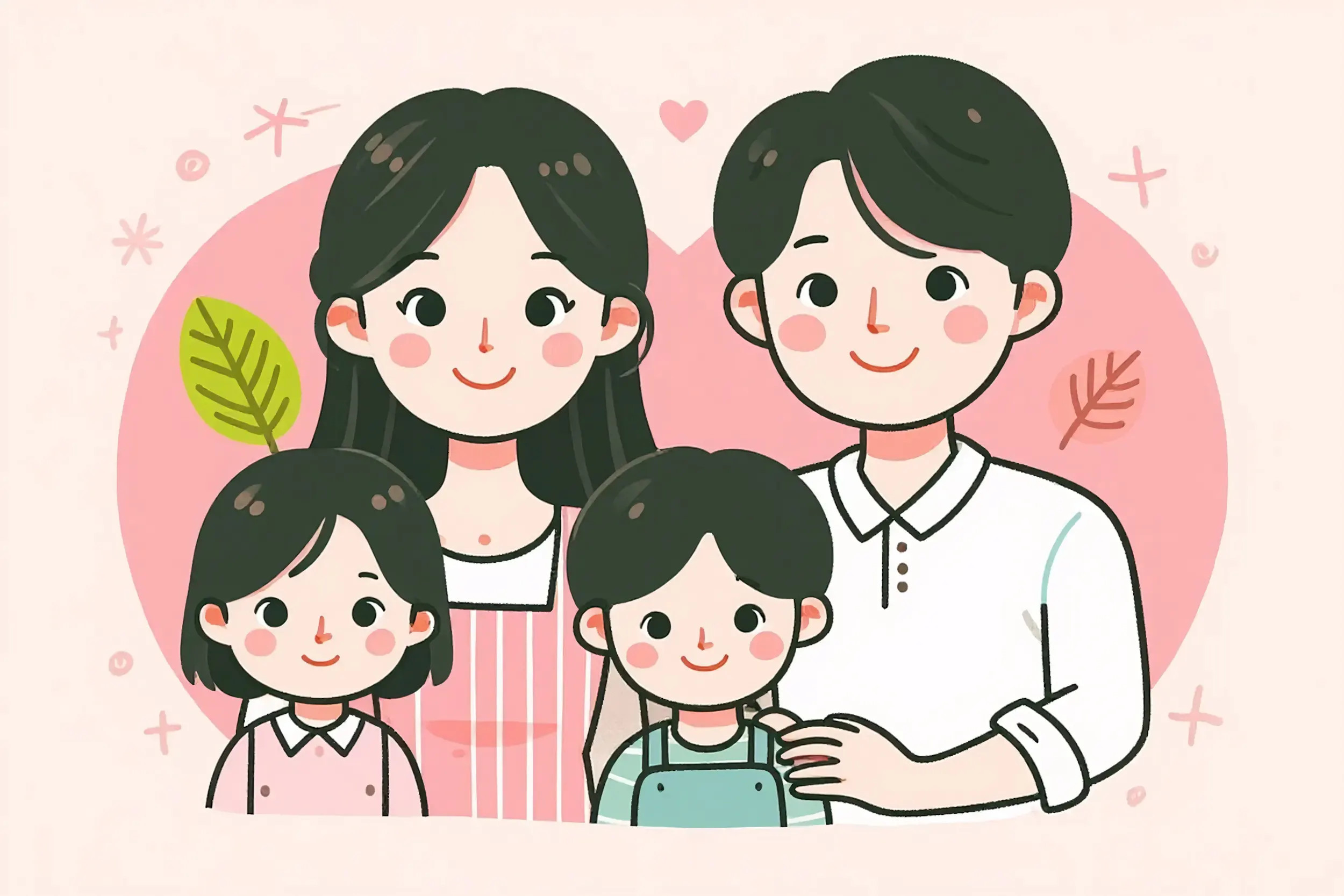 Hình nền gia đình anime dễ thương với ba mẹ và con nhỏ