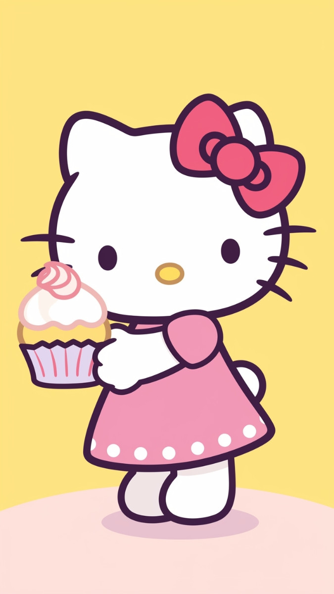 Hello Kitty đeo kính râm cực ngầu trên nền vàng rực rỡ