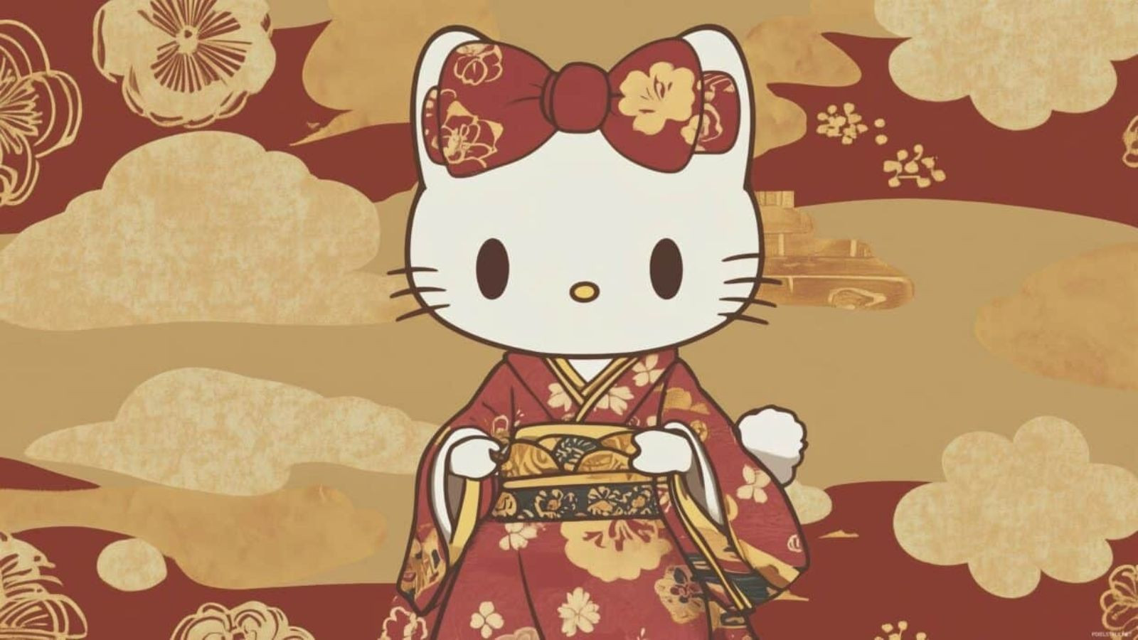 Hello Kitty mặc kimono truyền thống Nhật Bản đáng yêu