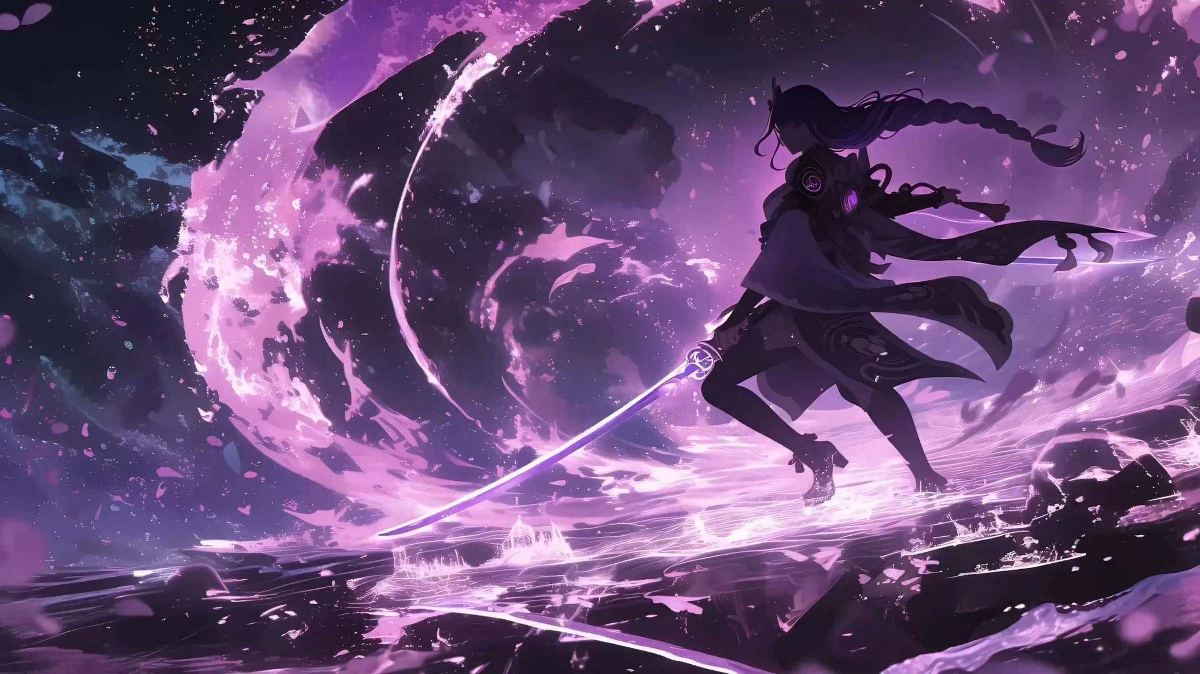 Hình nền máy tính anime nam ác quỷ với đôi sừng lớn và ánh mắt sắc lạnh