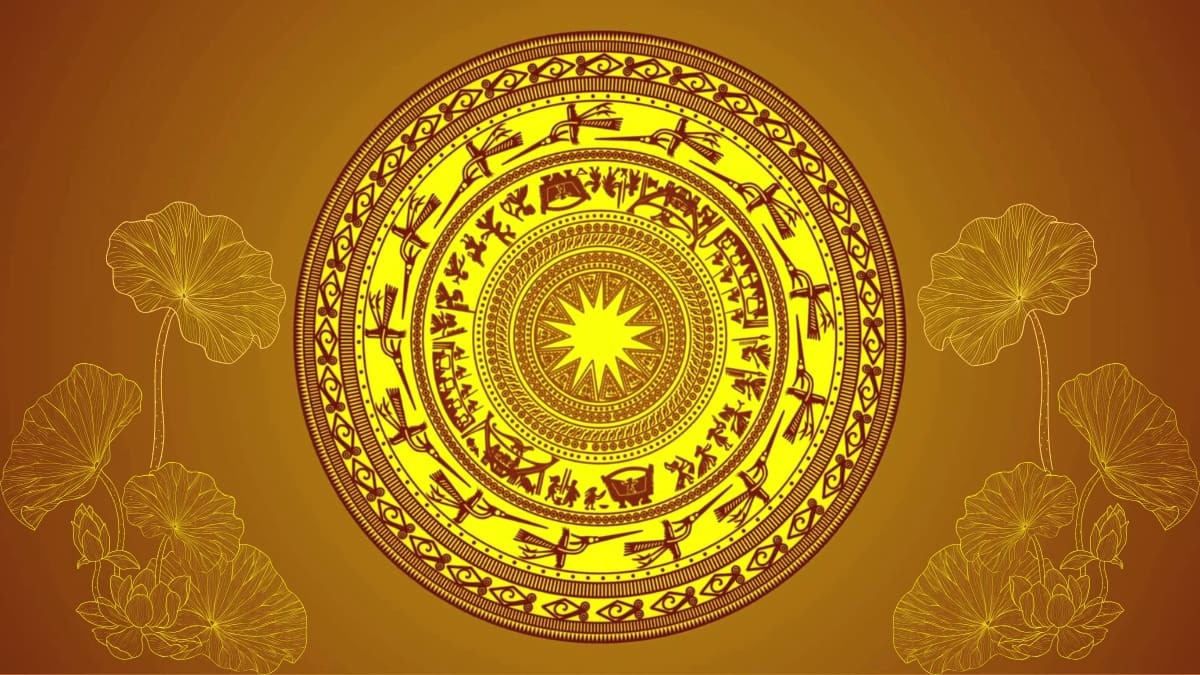 Background trống đồng hoa sen truyền thống