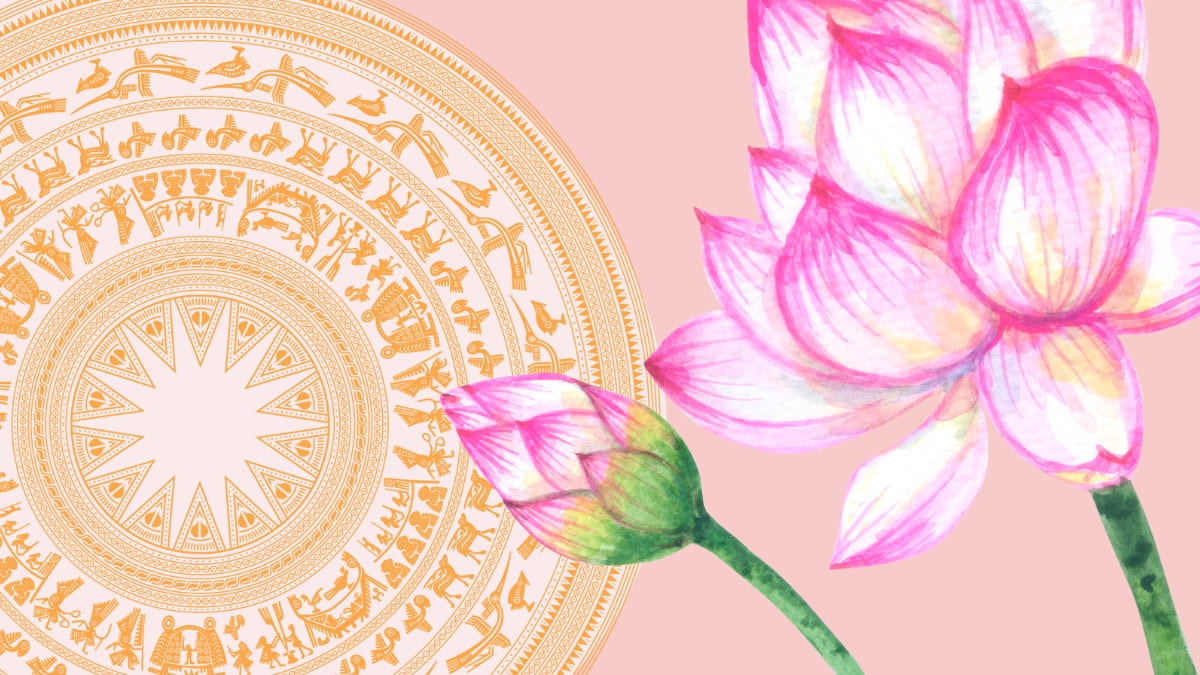 Phông nền PowerPoint trống đồng hoa sen truyền thống 7