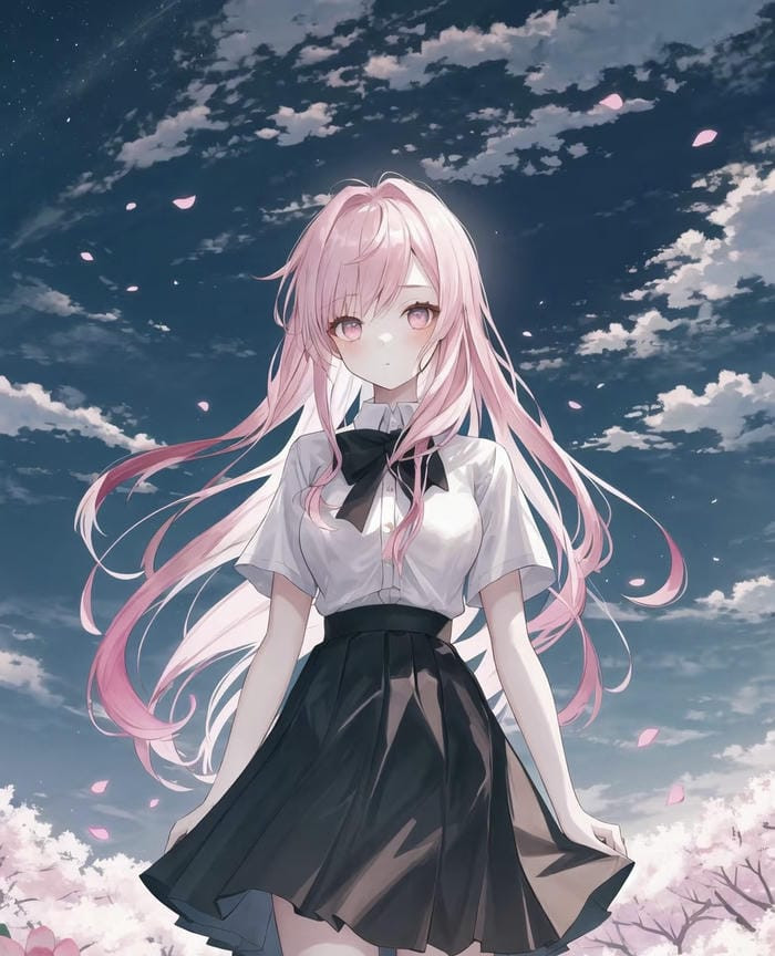 Một nhân vật anime nữ với nét vẽ dễ thương và biểu cảm đáng yêu