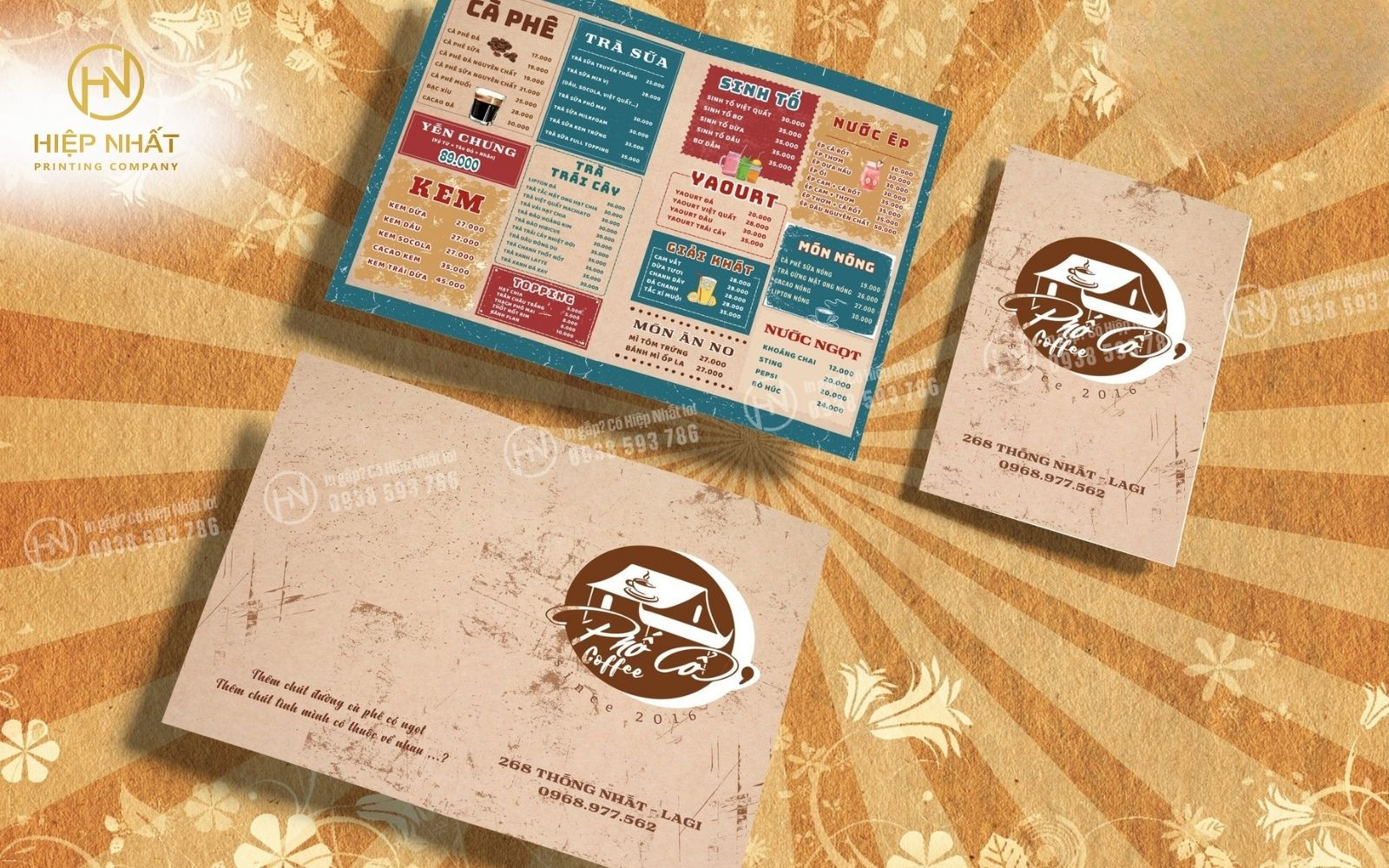 Mẫu menu đồ uống phong cách vintage với họa tiết cổ điển và font chữ retro