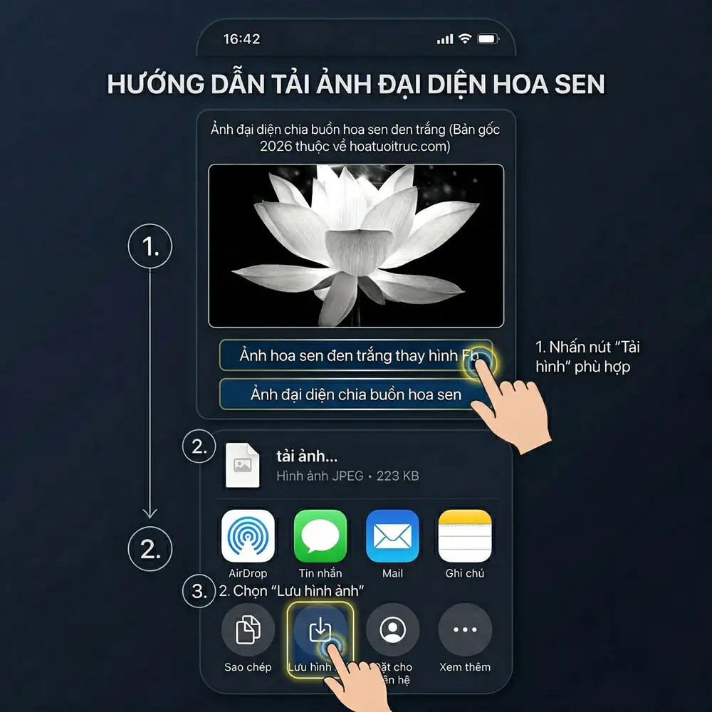 Hướng dẫn trực quan từng bước tải hình ảnh hoa sen trắng tang về điện thoại iPhone một cách nhanh chóng