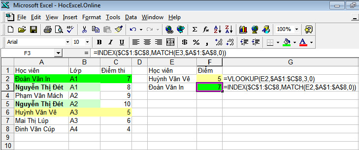 Cú pháp INDEX MATCH đơn giản để tìm kiếm theo một điều kiện