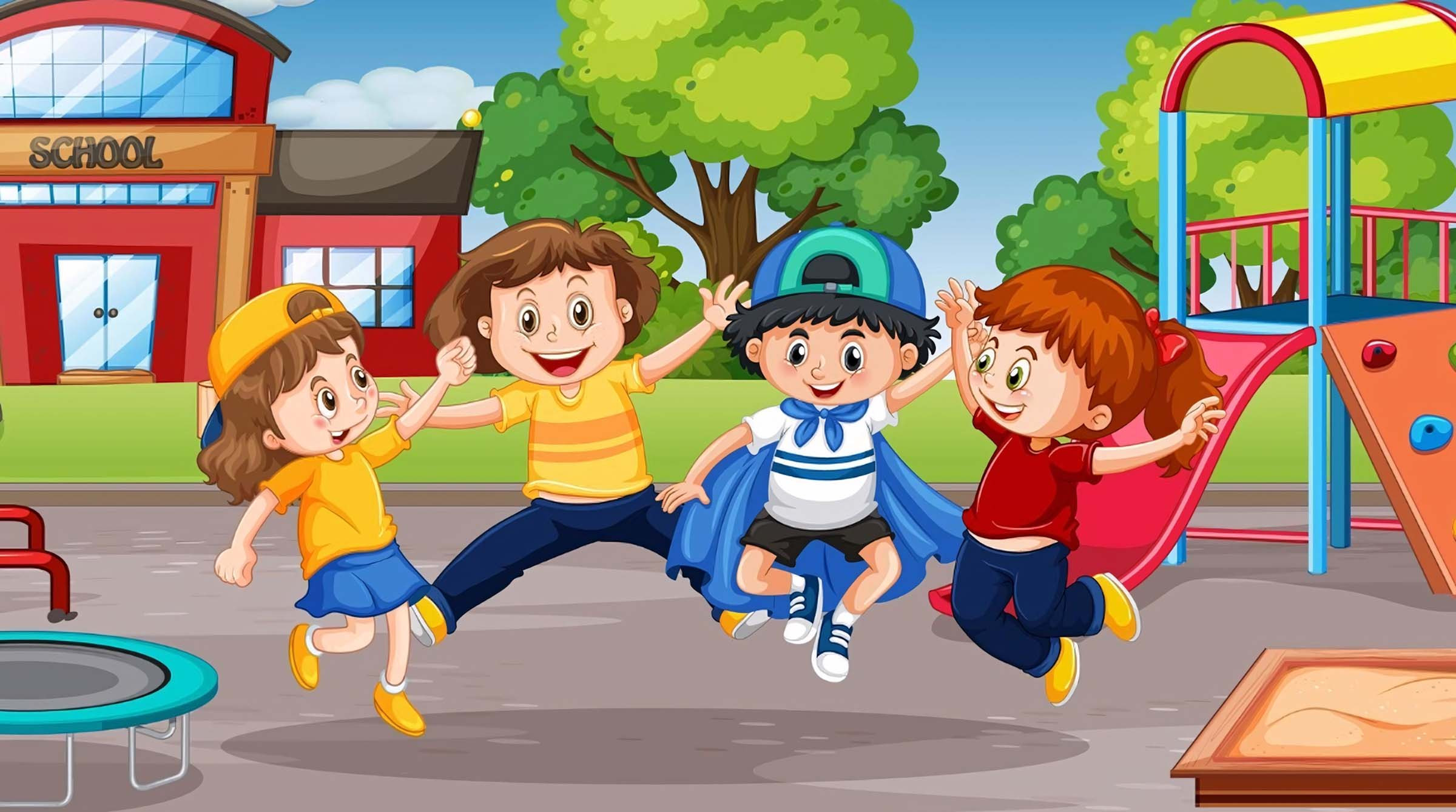 Khung ảnh mầm non với hình cây xanh và hoa lá vui tươi