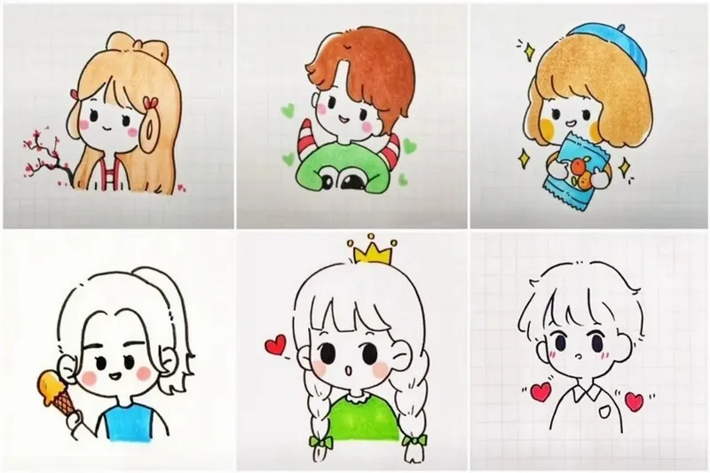 Cách tạo hình nhân vật trong vẽ tranh đơn giản cute với tỷ lệ đầu to thân nhỏ đáng yêu