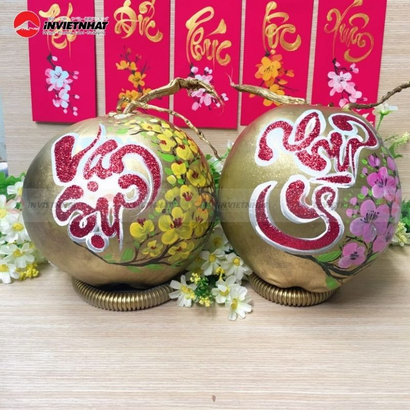 Mẫu chữ Vạn Sự Như Ý dán trái cây