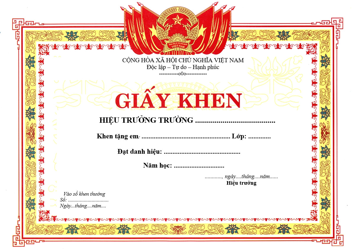 Mẫu Giấy khen tổng kết năm học dành cho học sinh