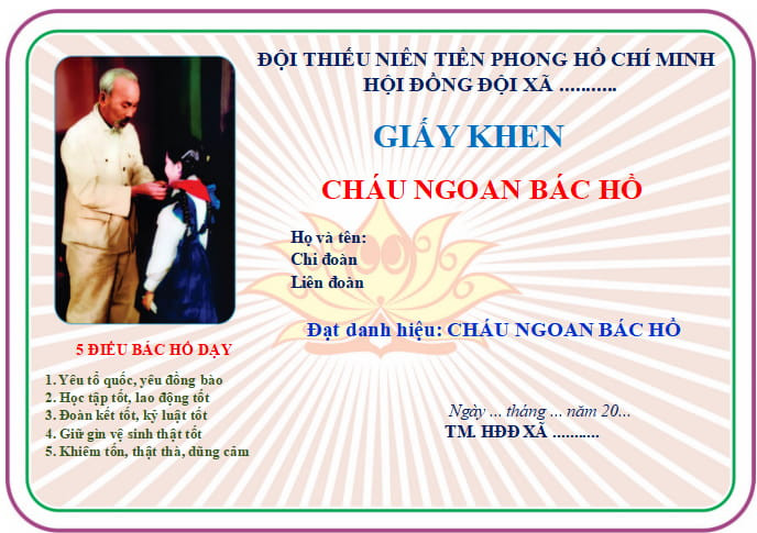 Mẫu giấy khen Cháu ngoan Bác Hồ