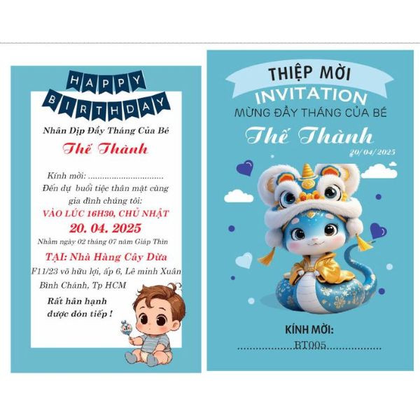 Thiệp mời thôi nôi sang trọng và tinh tế
