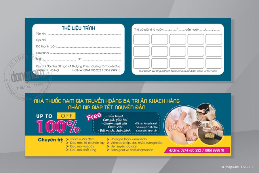Mẫu phiếu thẻ liệu trình kết hợp quà tặng tri ân khách hàng