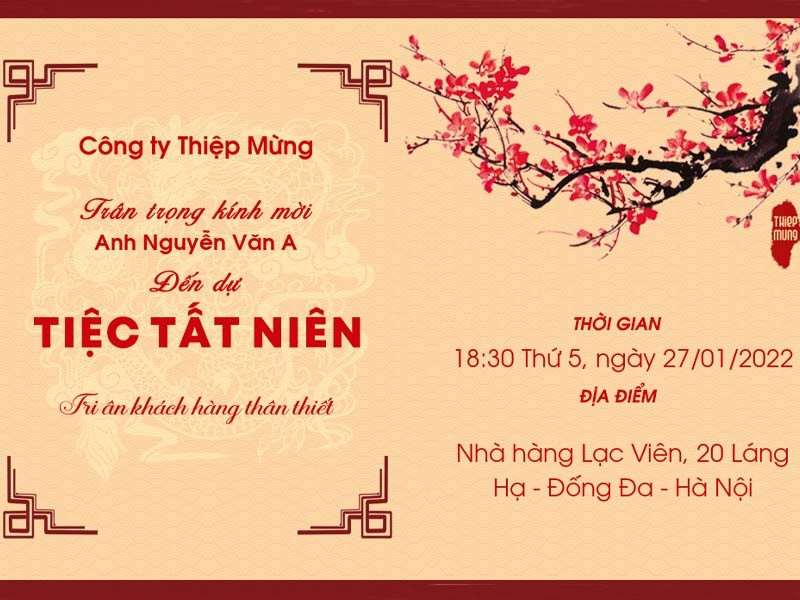 Mẫu thiệp mời tất niên cơ bản cho doanh nghiệp