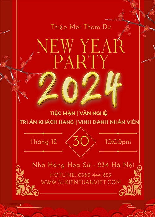 Bố cục thiệp mời tất niên tối giản, tập trung vào thông tin