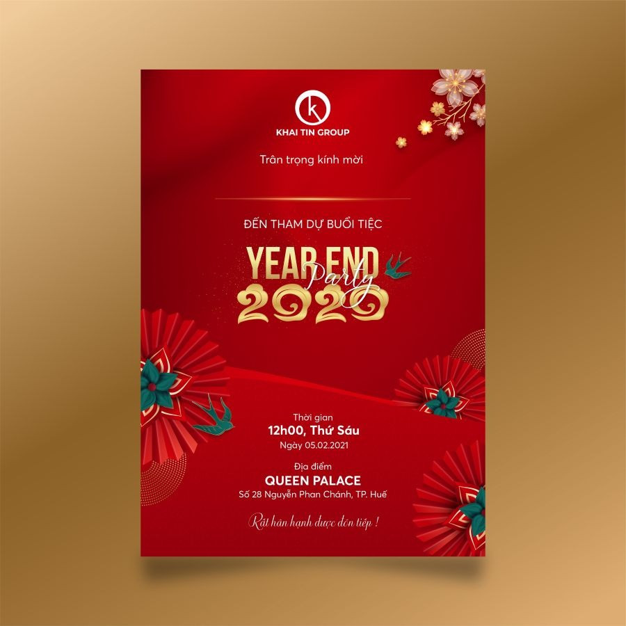 Thiết kế thiệp mời tất niên với màu sắc trẻ trung, năng động cho team