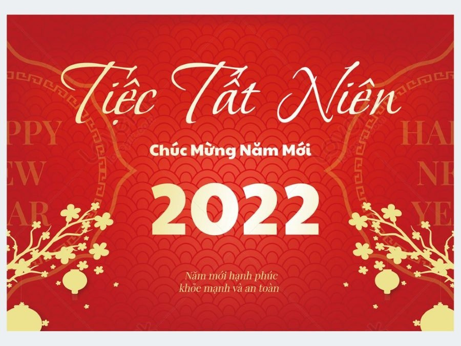 Mẫu thiệp mời tất niên mang sắc đỏ vàng ấm cúng cho nhà hàng