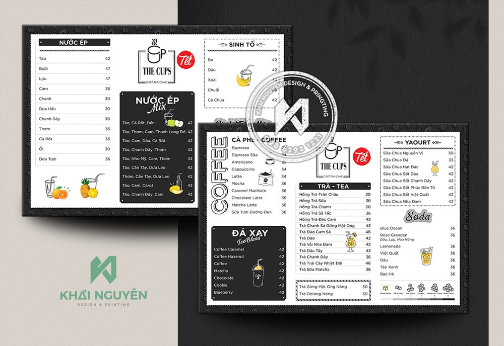Menu A3 The Cups với tone đen trắng huyền thoại