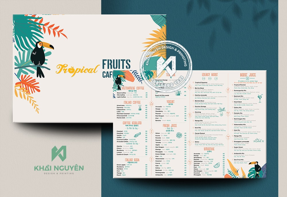 Mẫu menu đẹp tại quán cafe Tropical