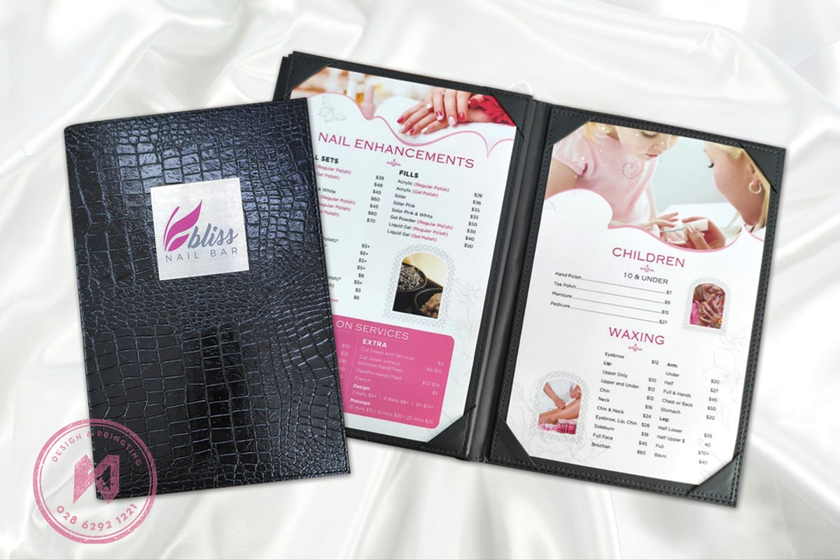 Mẫu menu đẹp với da cá sấu cao cấp