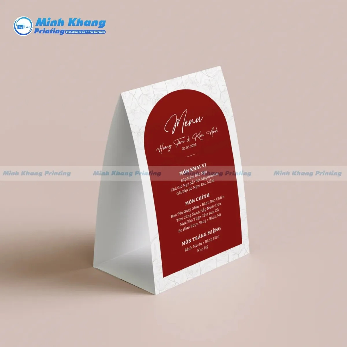 Menu đám cưới đứng sang trọng với thiết kế tinh tế