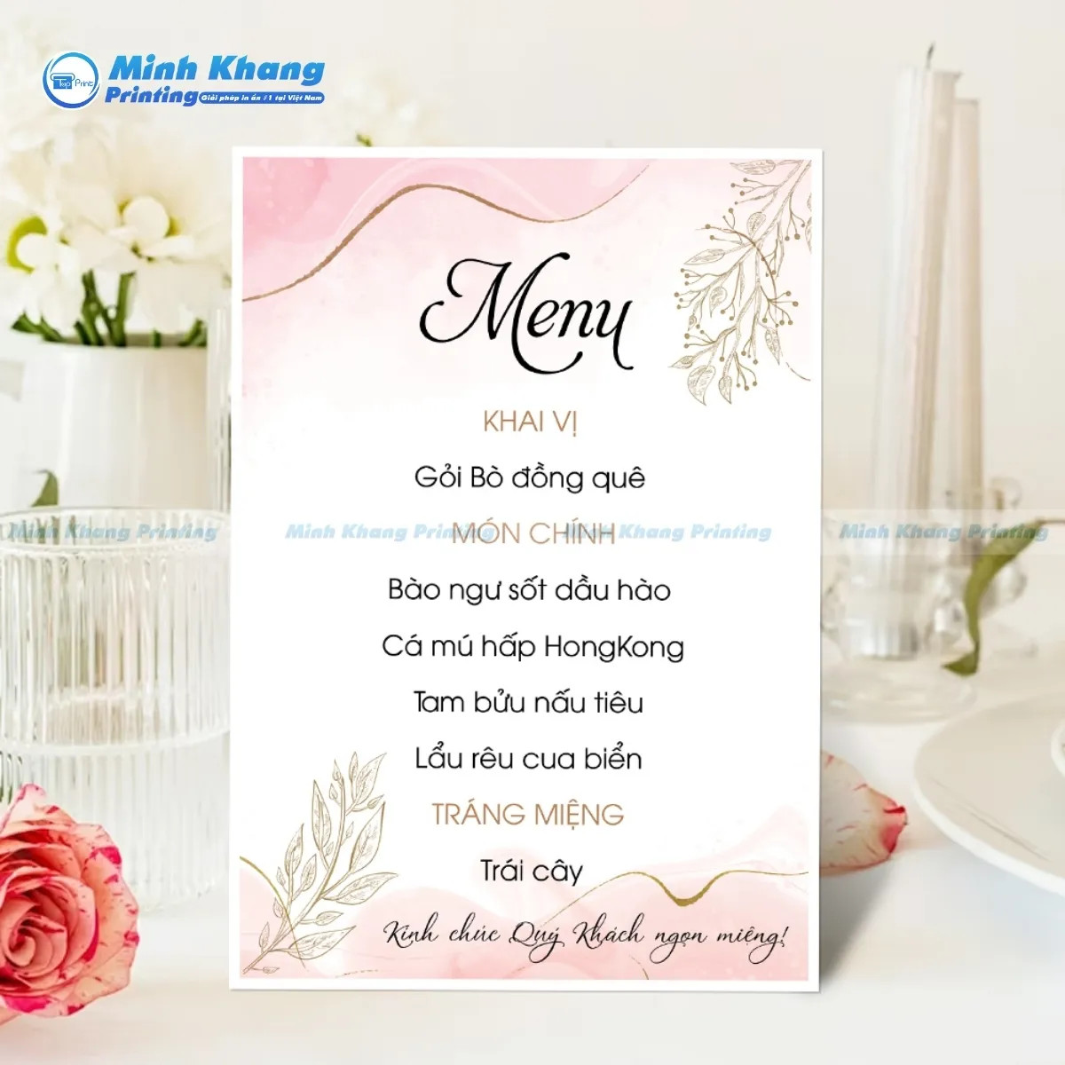 Mẫu menu tiệc cưới đẹp, sang trọng in trên giấy couches cao cấp