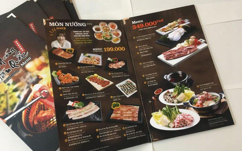 Menu nhà hàng nướng Hàn Quốc đơn giản