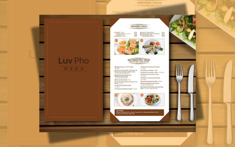 Menu đứng hiện đại cho nhà hàng phở