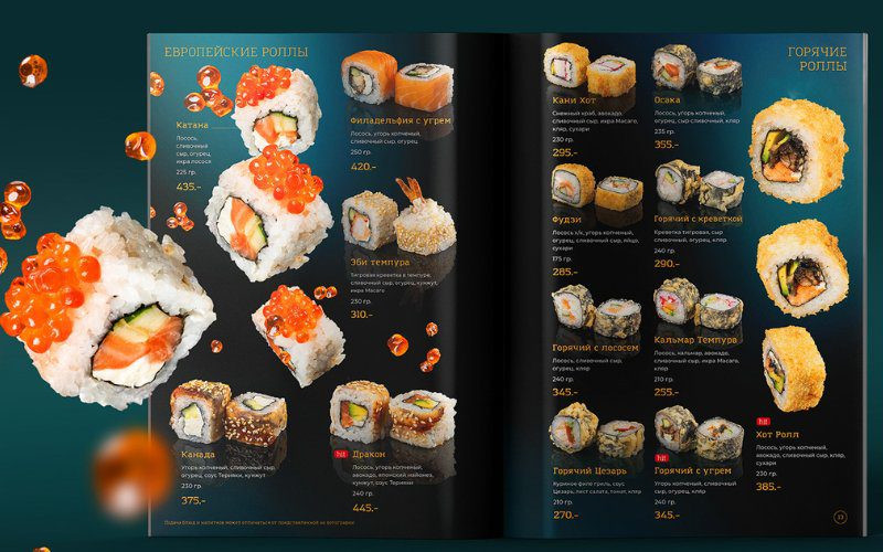 Menu cho nhà hàng Nhật Bản với hình ảnh sinh động, thu hút