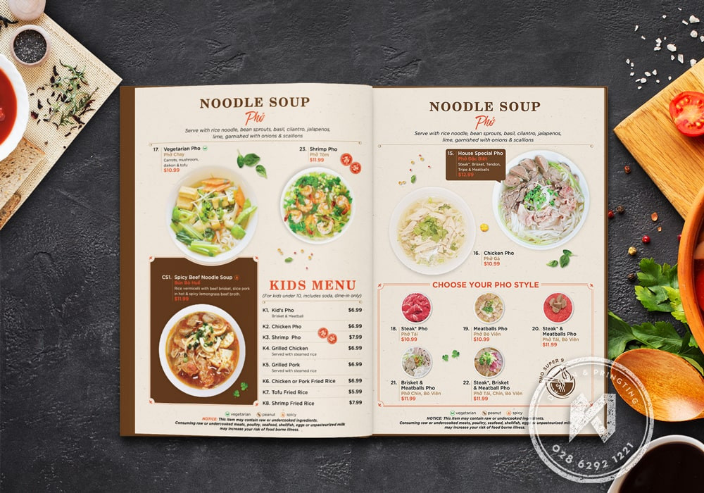 Mẫu thiết kế menu Phở chuyên nghiệp