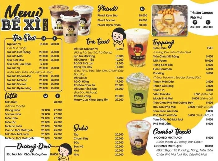 Kiểu menu phổ biến cho hầu hết các quán trà sữa ăn vặt