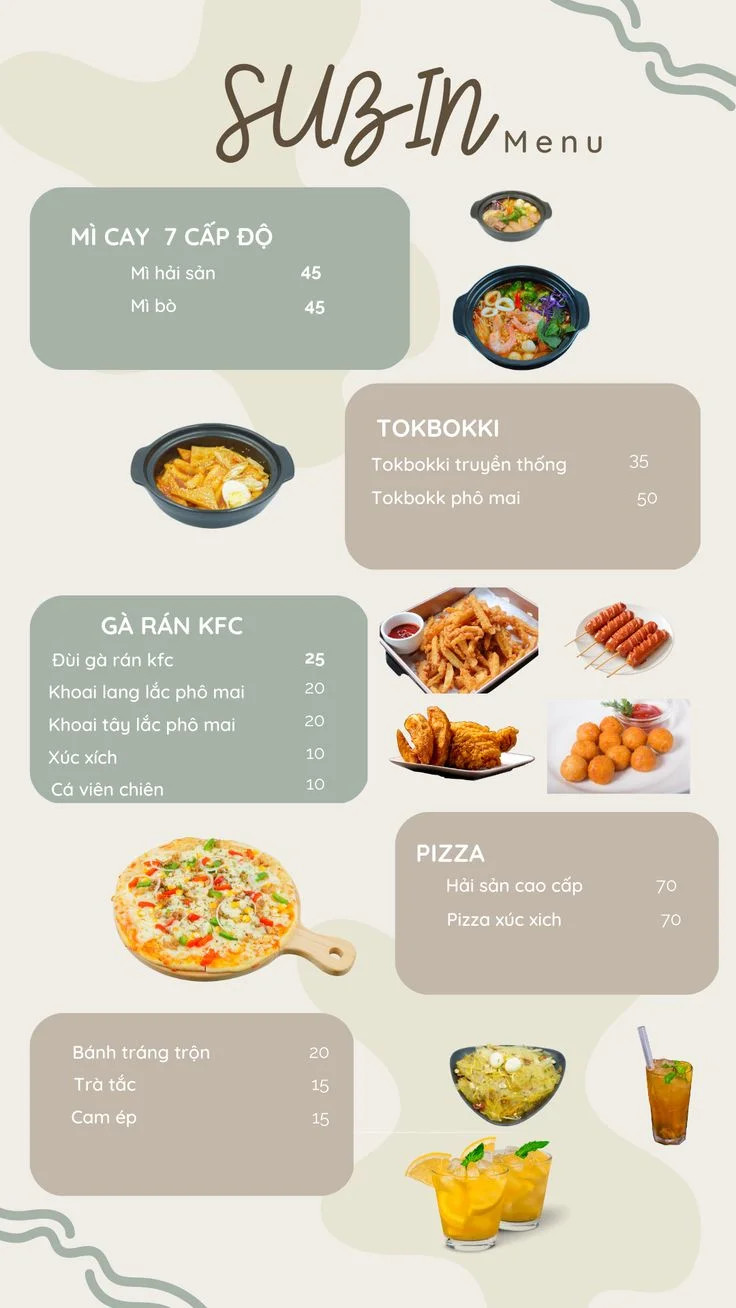 Mẫu menu đồ ăn vặt quán trà sữa thiết kế dễ nhìn, dễ đọc