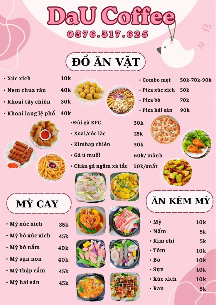 Menu đồ ăn vặt quán trà sữa với đa dạng món