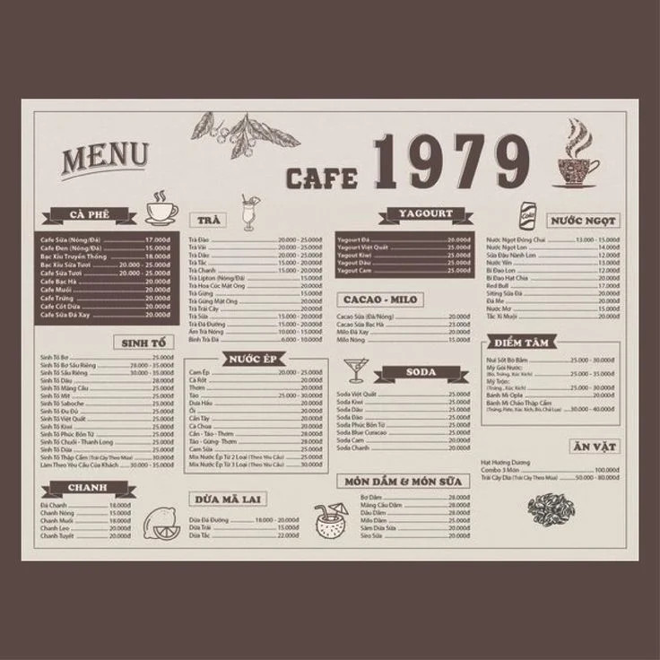 Menu màu sắc tối giản, phong cách vintage