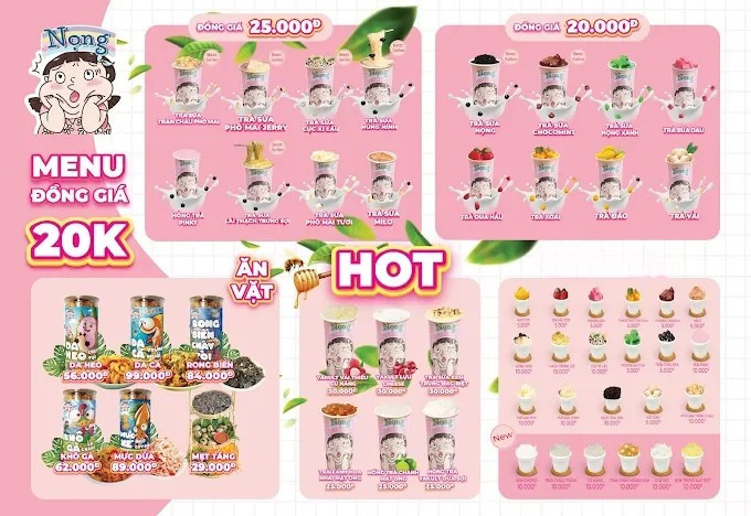 Menu quán trà sữa Nóng với sắc hồng dễ thương, hút mắt