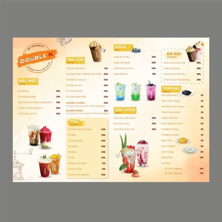 Mẫu menu dành cho quán trà sữa kiểu loang màu mới lạ