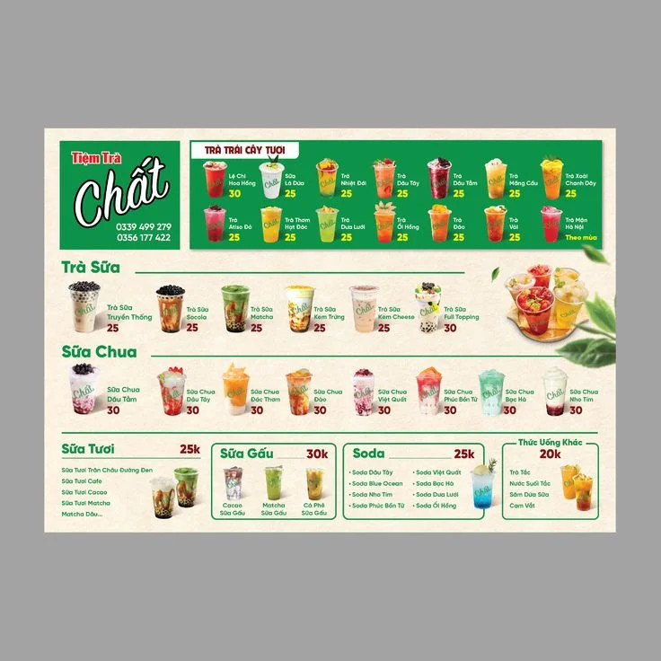 Mẫu menu trà sữa dễ đọc, nổi bật được chữ và giá cả