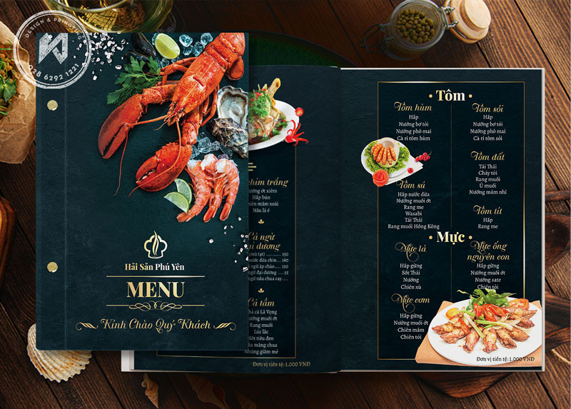 Mẫu menu đẹp cho nhà hàng hải sản