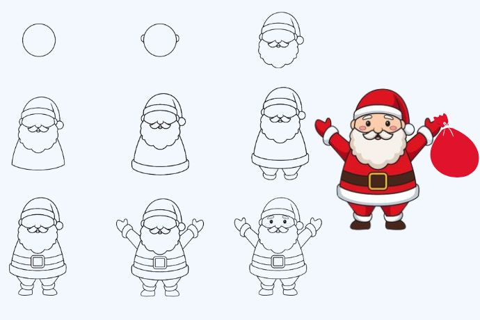 Cảnh Ông già Noel với bộ râu trắng và chiếc mũ đỏ