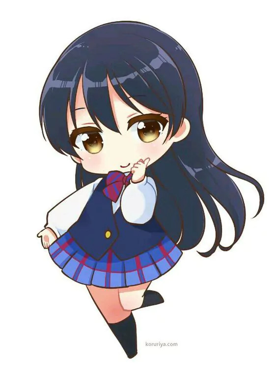 Một ví dụ về nhân vật chibi nữ với mái tóc dài uốn lượn