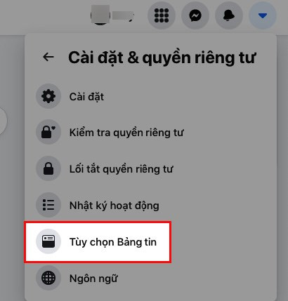 Chọn tùy chọn bảng tin trong cài đặt Facebook trên máy tính