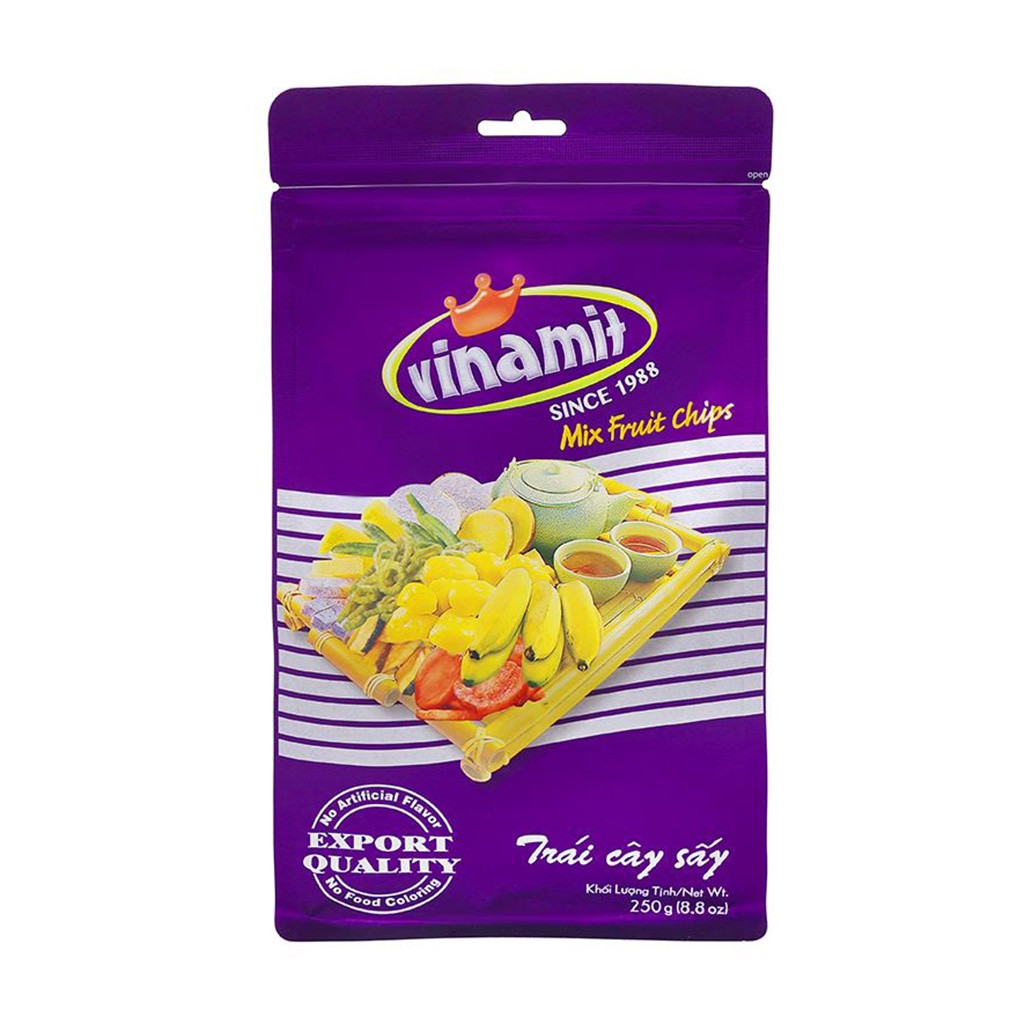 Hộp và gói trái cây sấy giòn Vinamit đa dạng kích cỡ