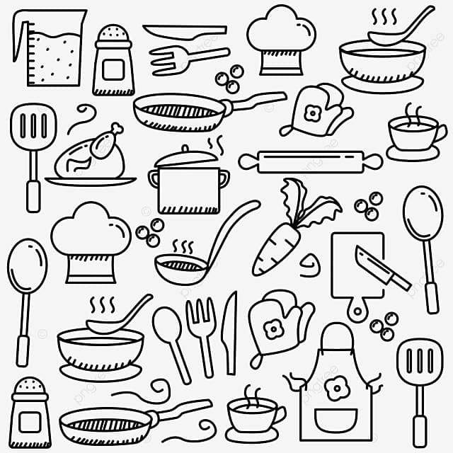 Sticker hình ly cà phê và chiếc bánh ngọt không màu với nét vẽ tinh tế