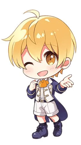 Một nhân vật chibi với mái tóc màu hồng nổi bật và phụ kiện