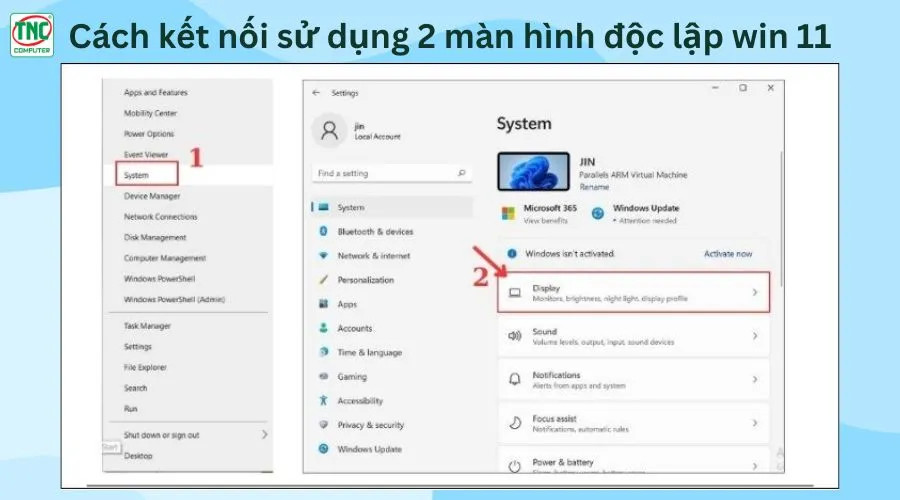 Giao diện cài đặt Display trong Windows 11 để quản lý nhiều màn hình