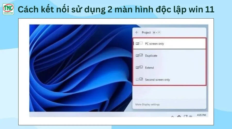 Menu chọn chế độ hiển thị đa màn hình bằng phím tắt Windows P