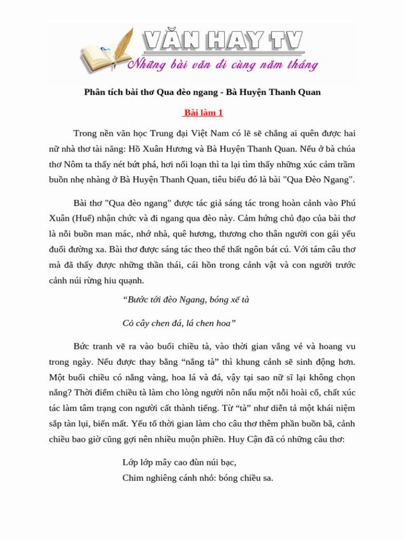 Phân tích bài thơ Qua Đèo Ngang thể hiện sự cô độc của con người giữa thiên nhiên bao la