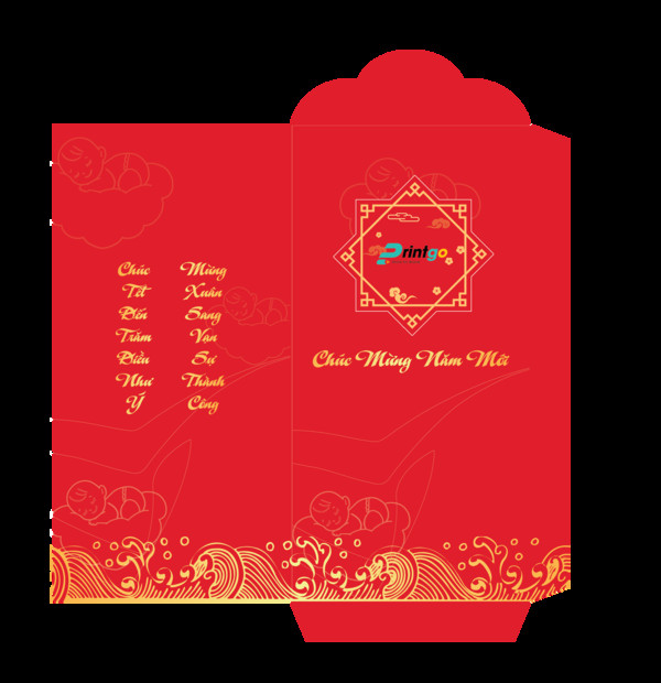 Bao lì xì vector với họa tiết Tết quen thuộc